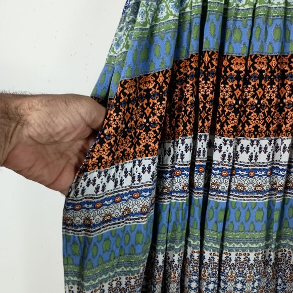 Lilka Mendocino Maxi Dress M Boho Festival Mixed Print Pleated Bust Empire Waist - Picture 2 of 13